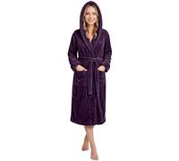 NY Threads Luxury Fluffy Fleece Dressing Gown Womens Hooded Soft Loungewear Bath Robe, Plum, Medium