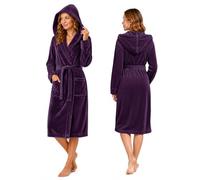 NY Threads Luxury Fluffy Fleece Dressing Gown Womens Hooded Soft Loungewear Bath Robe, Plum, X-Large