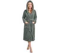 NY Threads Luxury Fluffy Fleece Dressing Gown Womens Hooded Soft Loungewear Bath Robe, Steel Grey, Large