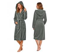 NY Threads Luxury Fluffy Fleece Dressing Gown Womens Hooded Soft Loungewear Bath Robe, Steel Grey, X-Large