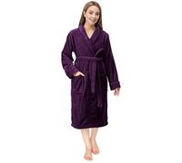 NY Threads Luxury Fluffy Fleece Dressing Gown Womens Shawl Collar Soft Loungewear Robe, Large, Plum