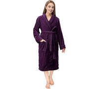 NY Threads Luxury Fluffy Fleece Dressing Gown Womens Shawl Collar Soft Loungewear Robe, Medium, Plum
