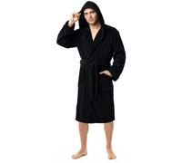 NY Threads Luxury Fluffy Fleece Mens Dressing Gowns with Hood Housecoat Bath Robe, Large, Black