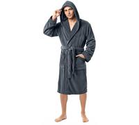 NY Threads Luxury Fluffy Fleece Mens Dressing Gowns with Hood Housecoat Bath Robe, Large, Grey