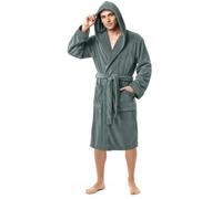 NY Threads Luxury Fluffy Fleece Mens Dressing Gowns with Hood Housecoat Bath Robe, Large, Steel Grey