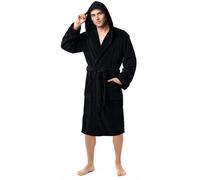 NY Threads Luxury Fluffy Fleece Mens Dressing Gowns with Hood Housecoat Bath Robe, Medium, Black