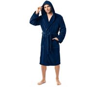 NY Threads Luxury Fluffy Fleece Mens Dressing Gowns with Hood Housecoat Bath Robe, Medium, Navy
