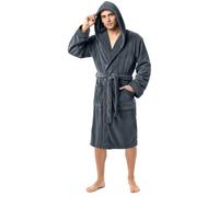 NY Threads Luxury Fluffy Fleece Mens Dressing Gowns with Hood Housecoat Bath Robe, X-Large, Grey