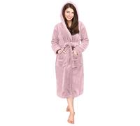 NY Threads Luxury Ladies Hooded Dressing Gown Super Soft Fleece Women's Robe Comfortable Loungewear and Nightwear, Light Pink, Large
