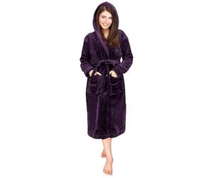 NY Threads Luxury Ladies Hooded Dressing Gown Super Soft Fleece Women's Robe Comfortable Loungewear and Nightwear, Plum, Large