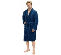 NY Threads Luxury Men Dressing Gown Super Soft Fleece Bath Robe Cozy Shawl Collar Loungewear and Nightwear, Large, Navy