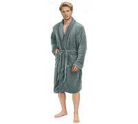 NY Threads Luxury Men Dressing Gown Super Soft Fleece Bath Robe Cozy Shawl Collar Loungewear and Nightwear, X-Large, Steel Grey