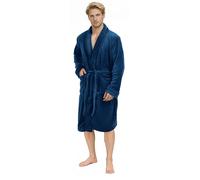 NY Threads Luxury Men Dressing Gown Super Soft Fleece Bath Robe Cozy Shawl Collar Loungewear and Nightwear, Medium, Navy