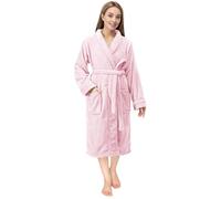 NY Threads Luxury Women’s Dressing Gown Super Soft Fleece Bath Robe Cozy Shawl Collar Loungewear and Nightwear, Medium, Light Pink