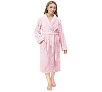 NY Threads Luxury Women’s Dressing Gown Super Soft Fleece Bath Robe Cozy Shawl Collar Loungewear and Nightwear, Large, Light Pink