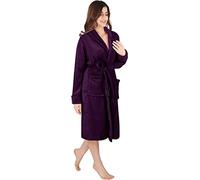 NY Threads Luxury Women’s Dressing Gown Super Soft Fleece Bath Robe Cozy Shawl Collar Loungewear and Nightwear, Medium, Plum