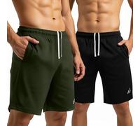 NY Threads Mens Athletic Shorts 2 Pack Quick Dry Lightweight Running Workout Gym Shorts with Pockets, Black / Army Green, Large