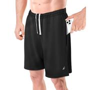 NY Threads Men's Athletic Shorts Quick Dry Loose-Fit Lightweight Running Workout Gym Shorts with Pockets, Black, Large