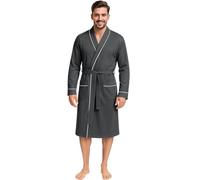 NY Threads Mens Knit Robe Lightweight Summer Cotton Blend Bathrobe, Dark Heather Grey, Large