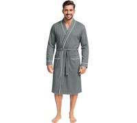 NY Threads Mens Knit Robe Lightweight Summer Cotton Blend Bathrobe, Grey, XXL