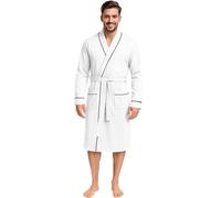 NY Threads Mens Knit Robe Lightweight Summer Cotton Blend Bathrobe, White, XL