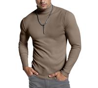 NY Threads Men's Ribbed Turtleneck Slim Fit Pullover Casual Long Sleeves Basic Top, Khaki, Medium