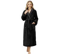 NY Threads Premium Womens Robe, Plush Fleece Long Bath Robe for Women, Fluffy Soft Women's Bathrobe, Black, S