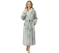 NY Threads Premium Womens Robe, Plush Fleece Long Bath Robe for Women, Fluffy Soft Women's Bathrobe, Light Grey, Medium (Pack of 1)