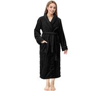 NY Threads Premium Women's Robe Plush Soft Long Bathrobe Warm Fleece Shawl Collar Spa Robe, Black, Small (Pack Of 1)