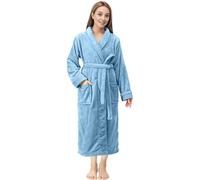 NY Threads Premium Women's Robe Plush Soft Long Bathrobe Warm Fleece Shawl Collar Spa Robe, Light Blue, Large (Pack of 1)