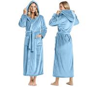 NY Threads Premium Womens Robe with Hood, Plush Fleece Long Bath Robe for Women, Fluffy Soft Women's Bathrobe, Light Blue, X-Large (Pack of 1)
