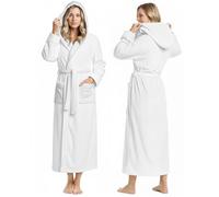 NY Threads Premium Womens Robe with Hood, Plush Fleece Long Bath Robe for Women, Fluffy Soft Women's Bathrobe, White, Large (Pack of 1)