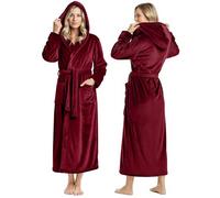 NY Threads Women Fleece Hooded Bathrobe - Plush Long Robe, Burgundy, Large