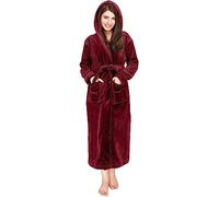 NY Threads Women Fleece Hooded Bathrobe - Plush Long Robe, Burgundy, XL