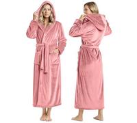 NY Threads Women Fleece Hooded Bathrobe - Plush Long Robe, Coral, Large