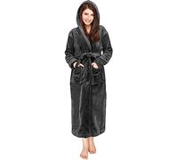 NY Threads Women Fleece Hooded Bathrobe - Plush Long Robe, Dark Grey, Large