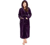 NY Threads Women Fleece Hooded Bathrobe - Plush Long Robe, Plum, Medium