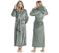 NY Threads Women Fleece Hooded Bathrobe - Plush Long Robe, Steel Grey, XL