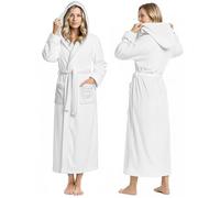 NY Threads Women Fleece Hooded Bathrobe - Plush Long Robe, White, Medium