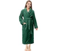 NY Threads Women Fleece Shawl Collar Bathrobe - Plush Long Robe, Green, Large