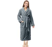 NY Threads Womens Fleece Bathrobe - Shawl Collar Soft Plush Spa Robe, Dark Grey, XL