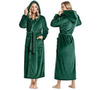 NY Threads Womens Fleece Hooded Bathrobe Plush Long Robe, Green, S