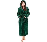 NY Threads Womens Fleece Hooded Bathrobe Plush Long Robe, Green, S