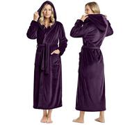 NY Threads Womens Fleece Hooded Plush Long Robe, Plum, S