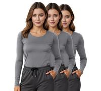 NY Threads Women's Under Scrub 3 Pack Slim Fit Long Sleeve T-Shirt Underscrub Comfort Tee, Dark Grey/Dark Grey/Dark Grey, M