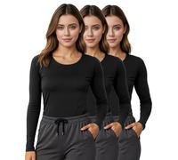 NY Threads Women's Under Scrub Slim Fit Long Sleeve T-Shirt Underscrub Comfort Tee, Black/Black/Black, Small (Pack of 3)