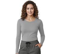 NY Threads Womens Under Scrub Slim Fit Long Sleeve T-Shirt Underscrub Comfort Tee, Light Grey, M