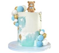NyaSaa Bear Cake Toppers - 21 PCS Blue Teddy Bear Cake Decoration with Gold Blue White Pearl Ball Baby Welcome & Birthday Party Teddy Bear Decoration