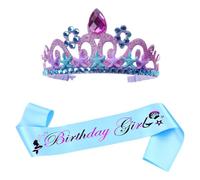NyaSaa Mermaid Sash Crown Set,Children's Purple Tiara & “Birthday Girl” Stamped Sash For Girls Princess Dress Up Accessories Costume For Carnival And Children Birthday Party