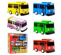 NyaSaa Toy School Bus with Box, 5PCS Die-cast Pull-Back Vehicles, 1:64 Scale Model Car, City Bus Kids Gifts